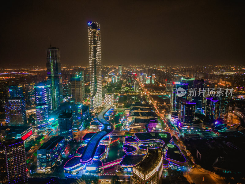 航拍江苏苏州夜景苏州大景苏州建设