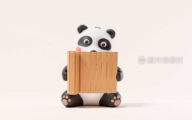 卡通大熊猫与中国风竹简3D渲染