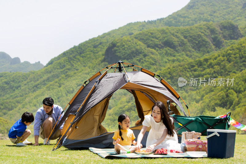 欢乐家庭在户外野餐