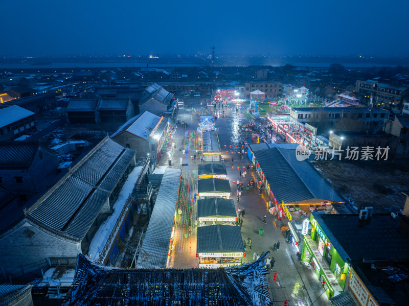 河南商丘古城雪景夜景航拍