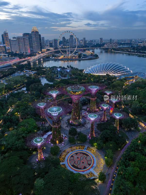 新加坡滨海湾金沙海滨奥林匹克蓝调夜景航拍