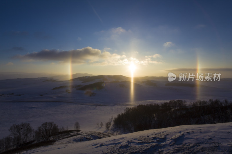 冬日坝上雪景太阳光晕