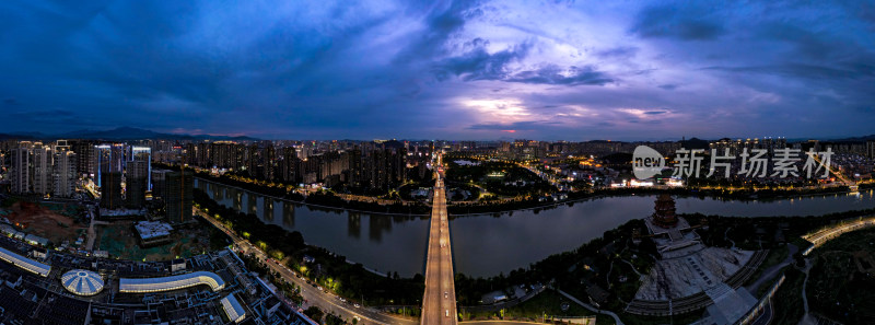 宜春城市夜幕降临夜景灯光航拍全景图