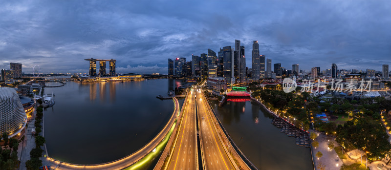 新加坡滨海湾金沙海滨奥林匹克蓝调夜景航拍