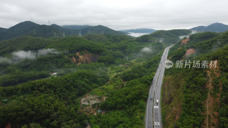 航拍广东省东莞市清溪镇雨后城市风光