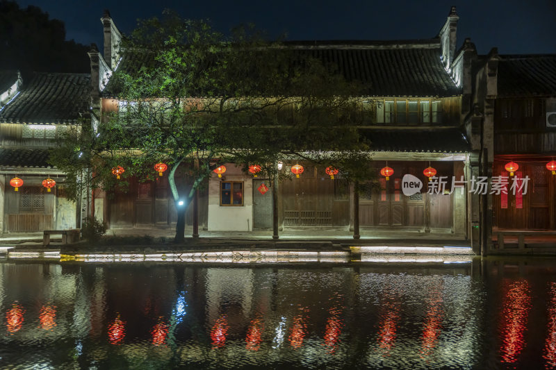 浙江湖州南浔古镇水乡百间楼夜景