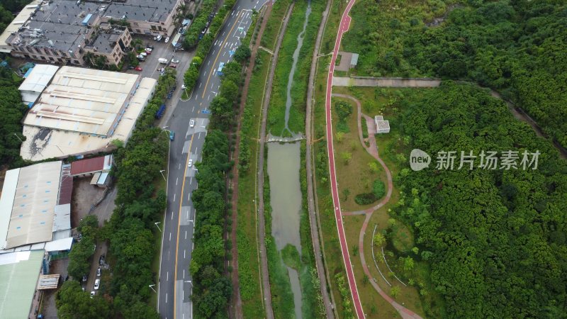 航拍广东省东莞市清溪镇雨后城市风光