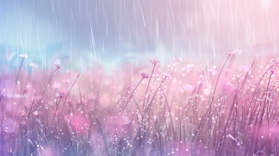 春天梦幻唯美雨水下的花朵背景