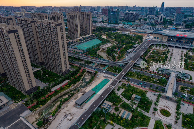 山东淄博站周围建筑航拍摄影图交通