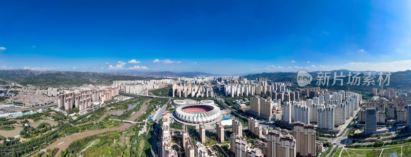 西宁新城区海湖广场航拍全景图