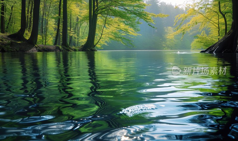 水面湖泊绿色自然宁静森林湖面背景