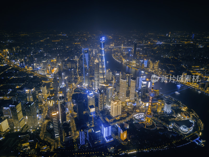 航拍上海城市中心建筑群