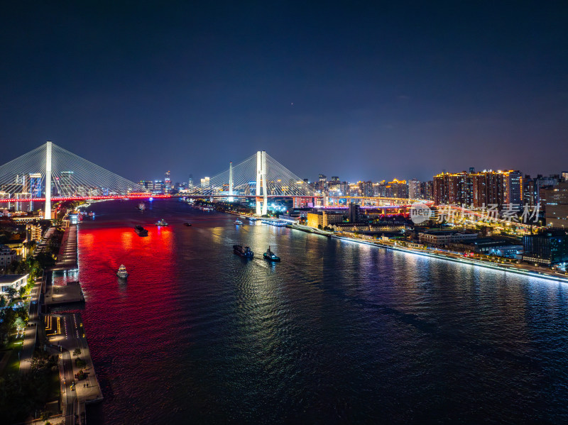 航拍上海黄浦江南浦大桥夜景