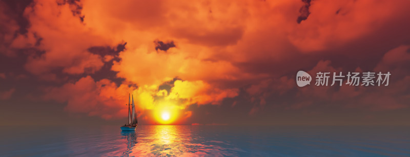 海上日落时的帆船景象