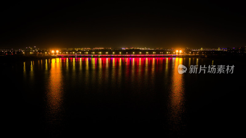 南阳大桥白河水面倒影航拍夜景图