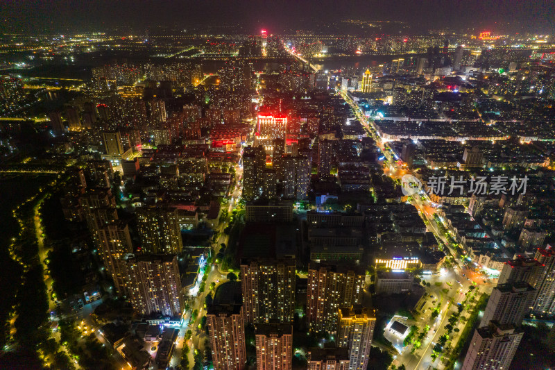 安徽蚌埠城市大景夜景灯光航拍图