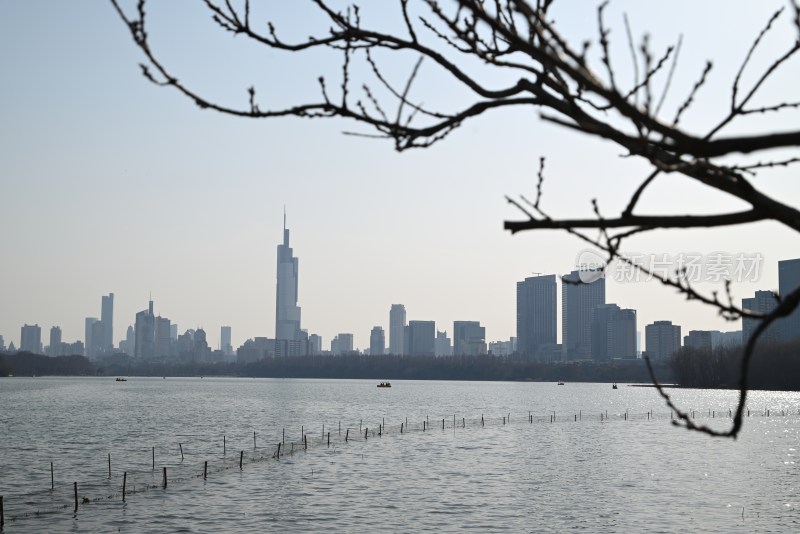 湖畔城市天际线景观