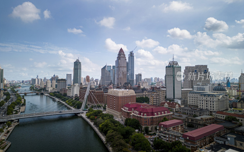 天津市区海河风景天际线航拍