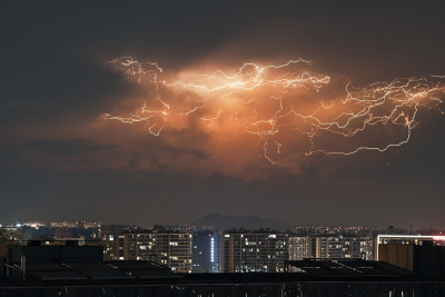 杭州城市夜景闪电