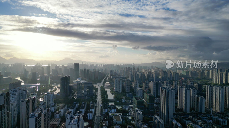 航拍温州鹿城区城市天际线