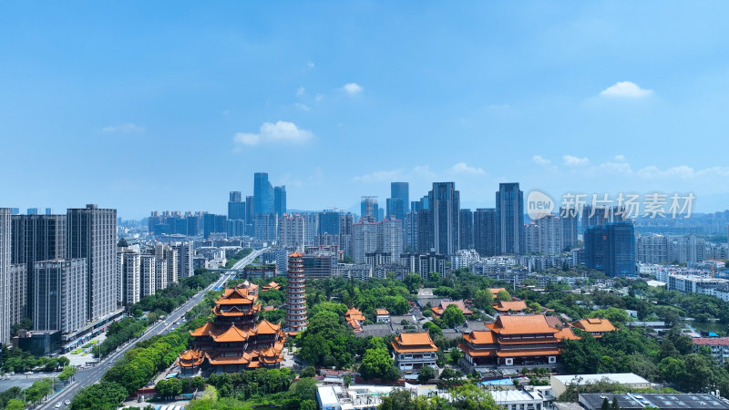 福州西禅古寺照片航拍城市寺庙古建筑风景