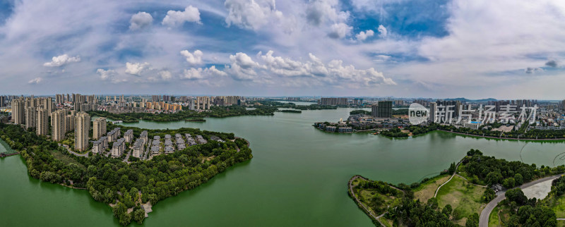 湖北黄冈遗爱湖全景航拍摄影图