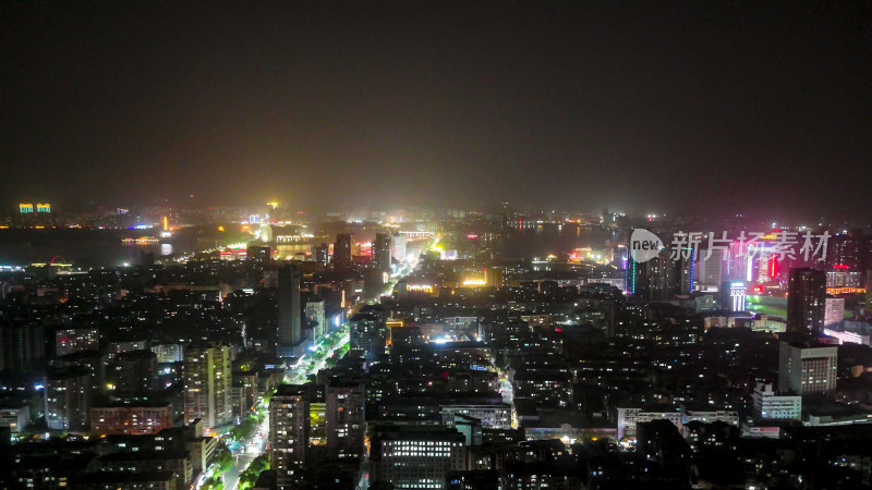 航拍湖北鄂州城市大景夜景交通