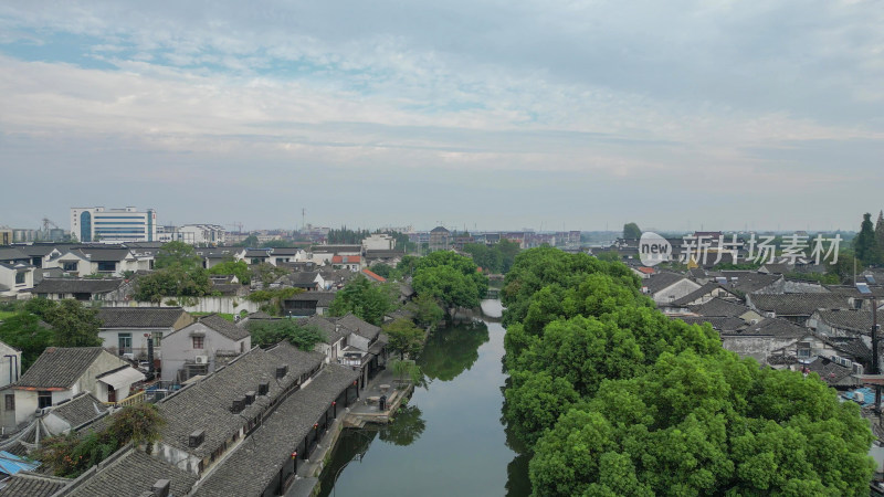 浙江嘉善西塘古镇景区航拍