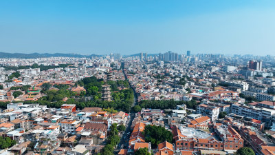 泉州开元寺东西塔航拍西街泉州市区建筑风光