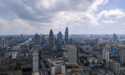 天津海河风景线城市天际线建筑风光航拍