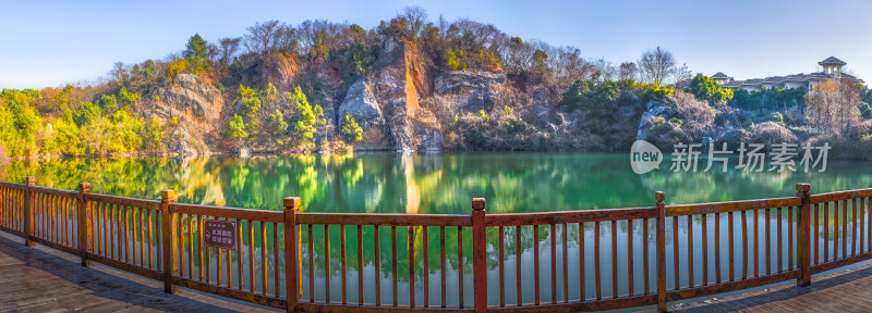 湖州潜山公园人工湖山川湖畔围栏