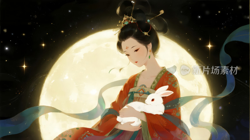 中秋节秋分节气嫦娥玉兔神话插画背景图