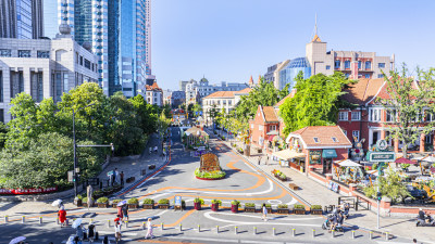 青岛中山路路景夏季航拍