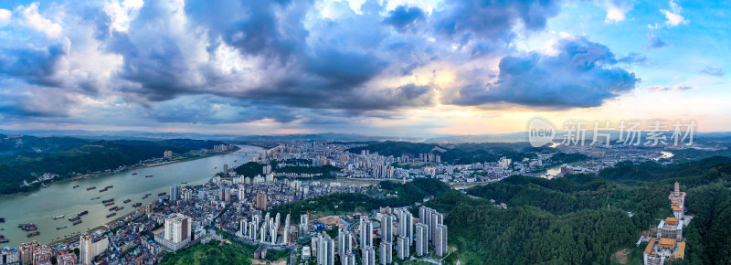 广西梧州城市风光航拍全景图