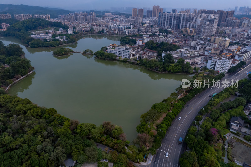 广东惠州西湖景区清晨航拍摄影图