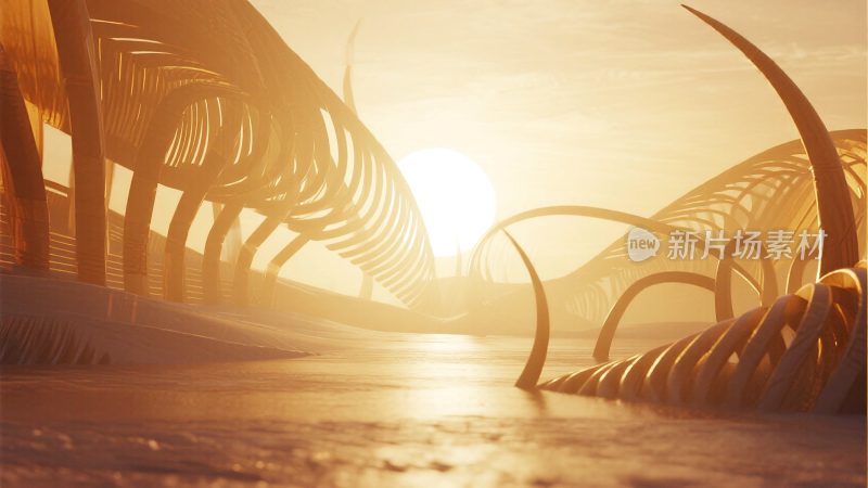 未来风格建筑日落场景