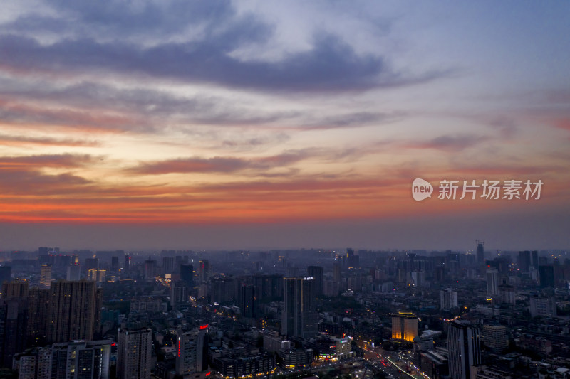 航拍成都市区日落夜景都市风光