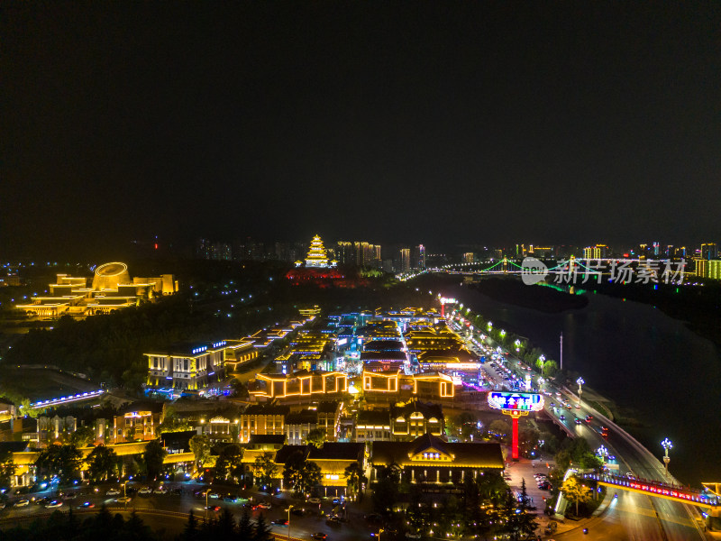 陕西宝鸡城市夜景灯光航拍图