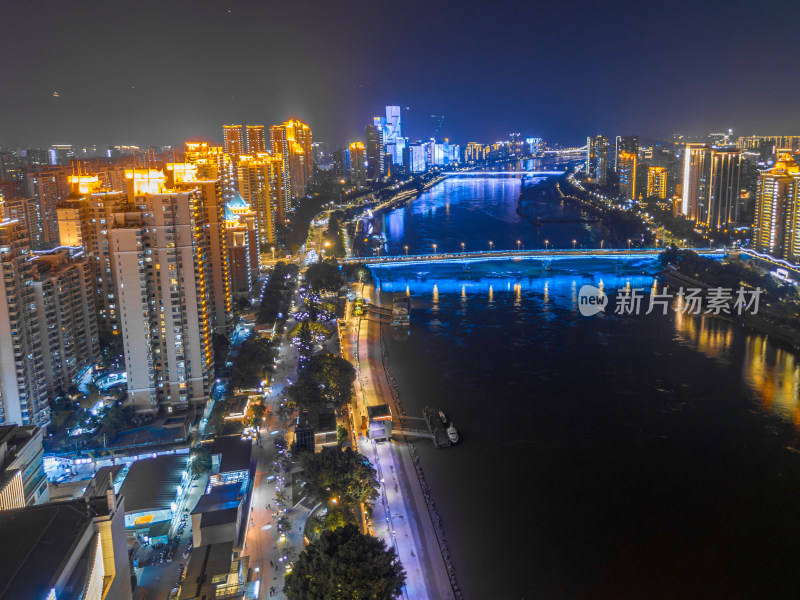 航拍福州中洲岛夜景