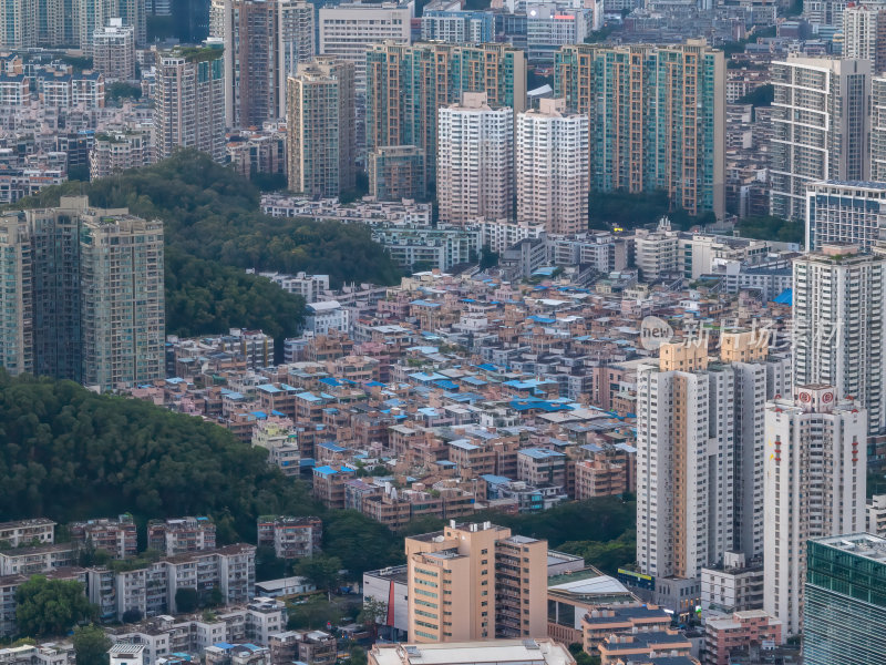 深圳罗湖城市绿洲与高楼林立街道航拍