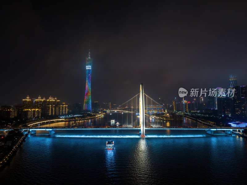 广东广州塔CBD三件套蓝调夜景高空航拍