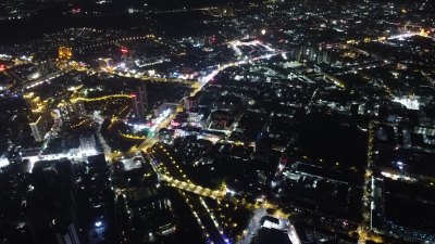 航拍广东省东莞市清溪镇夜景城市风光