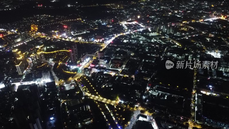 航拍广东省东莞市清溪镇夜景城市风光