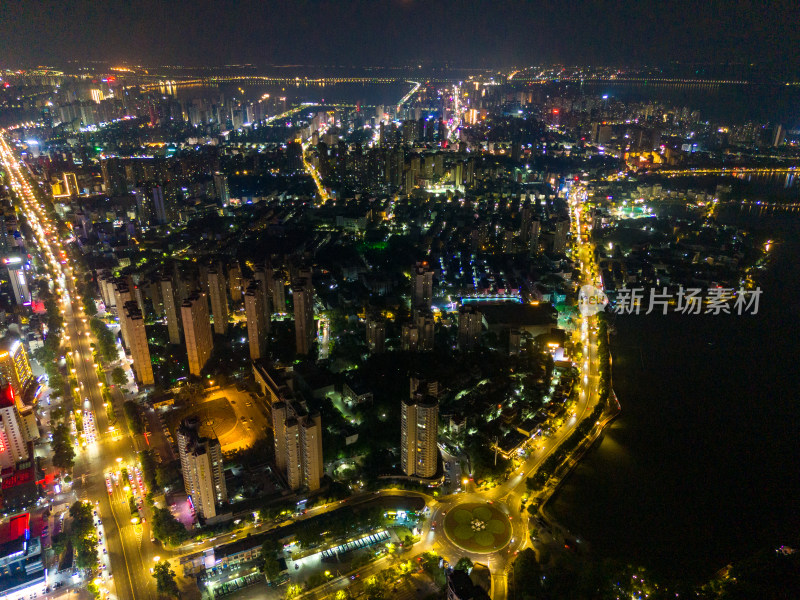 九江城市夜景灯光航拍图