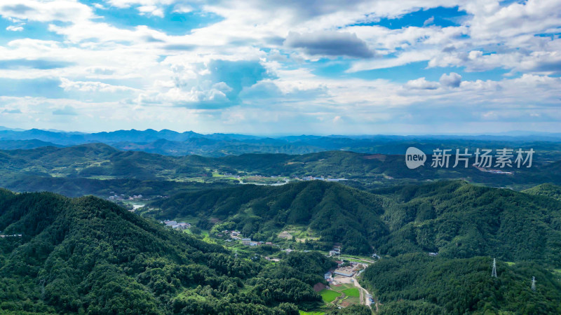 航拍祖国连绵起伏山川蓝天白云