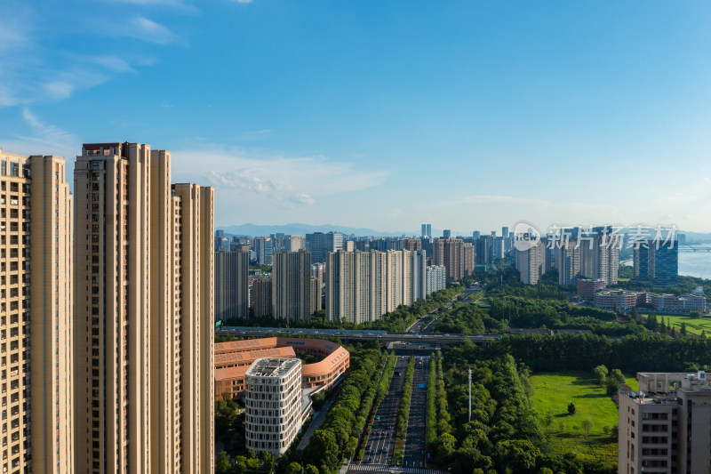 杭州城市阳台奥体中心钱塘江两岸城市风光