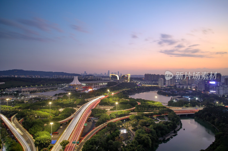 广西南宁国际会展中心城市风光建筑夜景