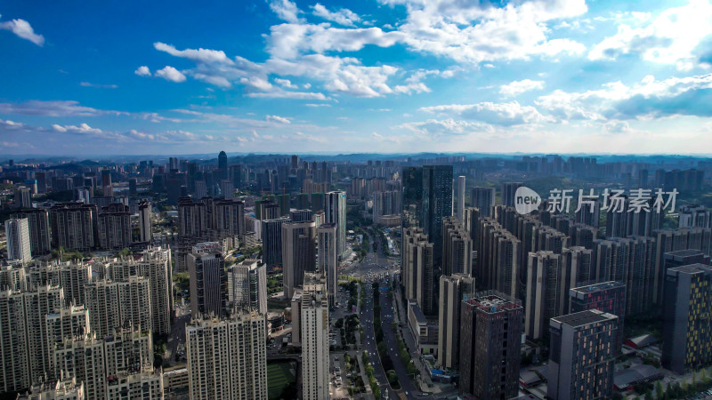 贵州贵阳城市建设高楼大厦蓝天白云航拍图