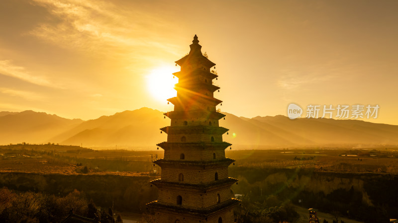 山西国宝文物普救寺莺莺塔航拍