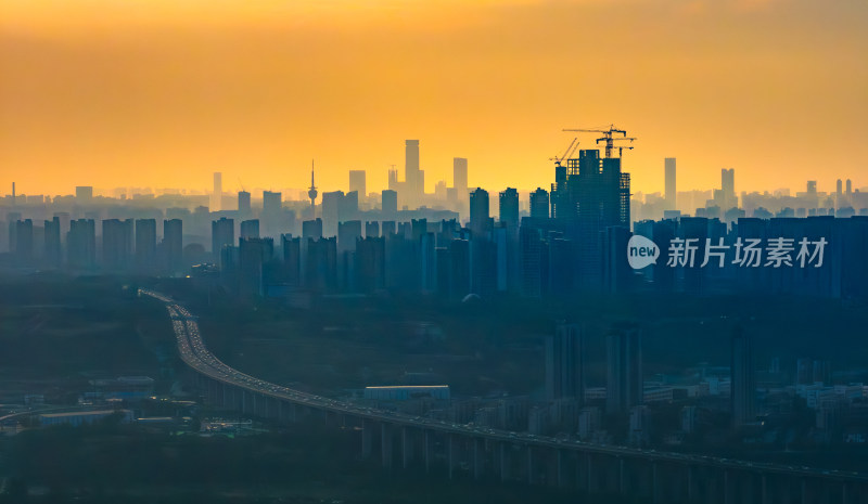 城市云海日出航拍景观